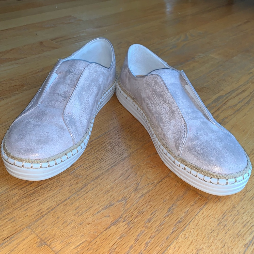 J/SLIDES pink metallic Alara platform slip on flat sneaker 10